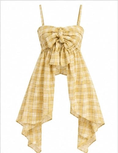 YELLOW PLAID DRAPE BOW CAMISOLE TOP