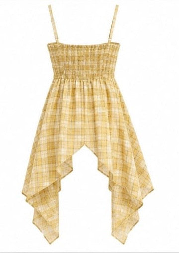 YELLOW PLAID DRAPE BOW CAMISOLE TOP