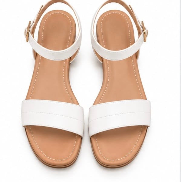 WHITE FLAT ANKLE STRAP CASUAL SANDALS
