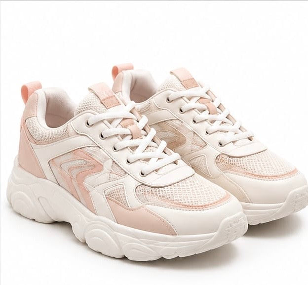 CHUNKY MESH LACE-UP PLATFORM RUNNING SNEAKERS