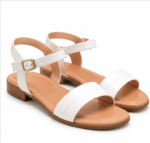 WHITE FLAT ANKLE STRAP CASUAL SANDALS