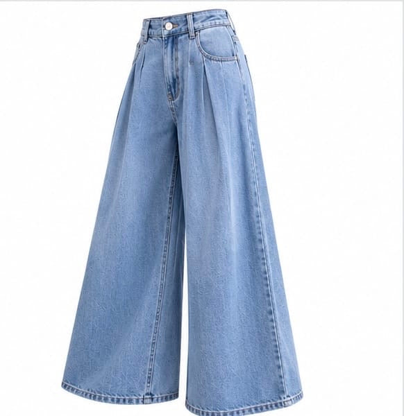 LIGHT WASH FRONT PLEATED WIDE LEG PALAZZO JEANS