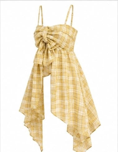 YELLOW PLAID DRAPE BOW CAMISOLE TOP